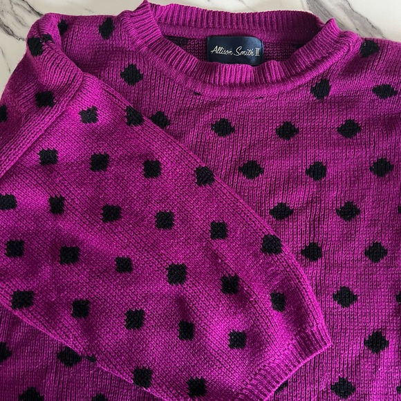 Vintage fuchsia polka dot knit sweater - Picture 3 of 5